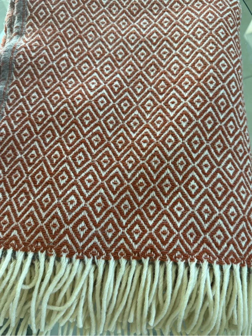NWT Chi Coracao Wool Throw Blanket Terracotta Diamond Geometric 65x52 Boho